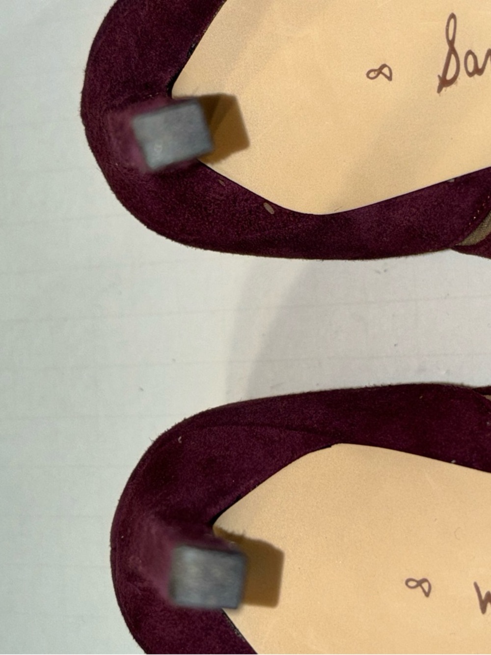 Sam Edelman Burgundy Suede Pointed-Toe Mesh-Inset Pumps - Picture 9 of 15